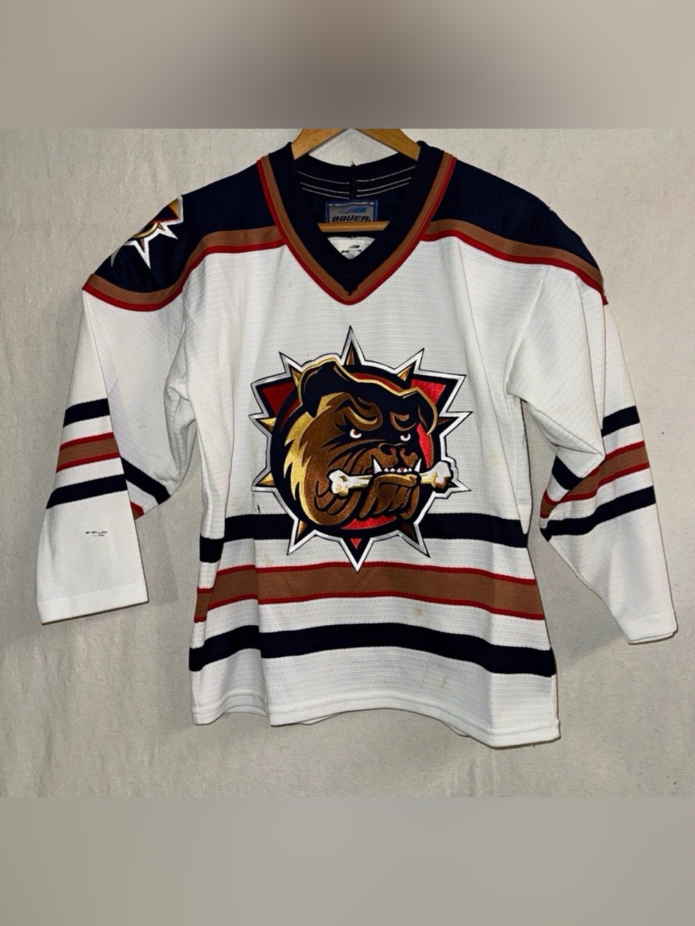 Vintage Hamilton Bulldogs AHL Hockey Jersey Bauer Youth Size L/XL White Canada